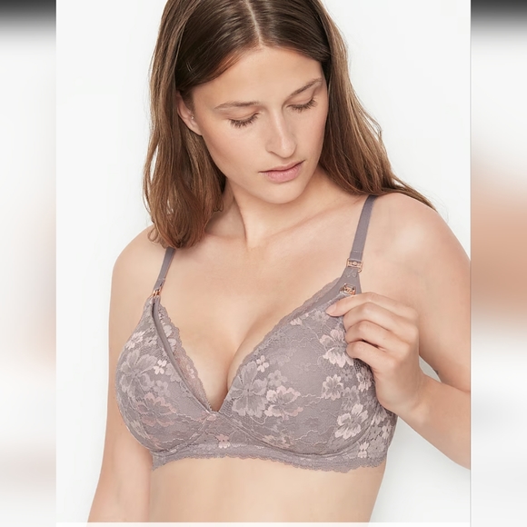 VS Body By Victoria Wireless Nursing Bra in Allover Lace Pebble Violet - Picture 6 of 9